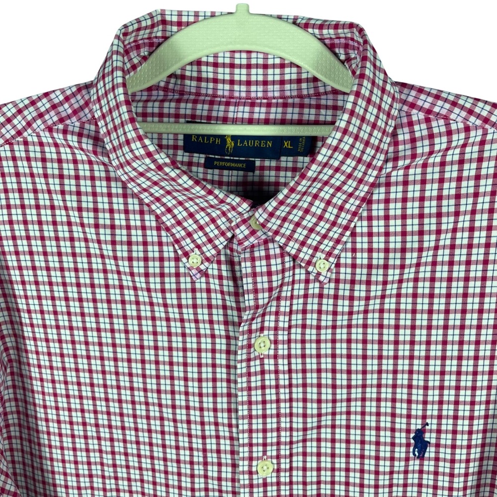 Ralph Lauren Button Down Men XL Red Gingham Performance Stretch Long Sleeve